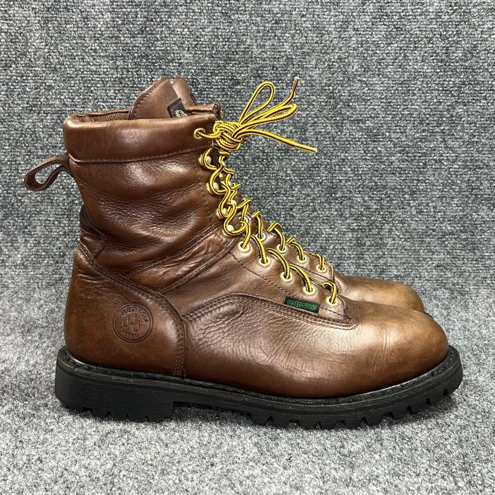 Georgia Boot Lace To Toe Waterproof Work Boots Men's 11 Brown Leather Soft Toe